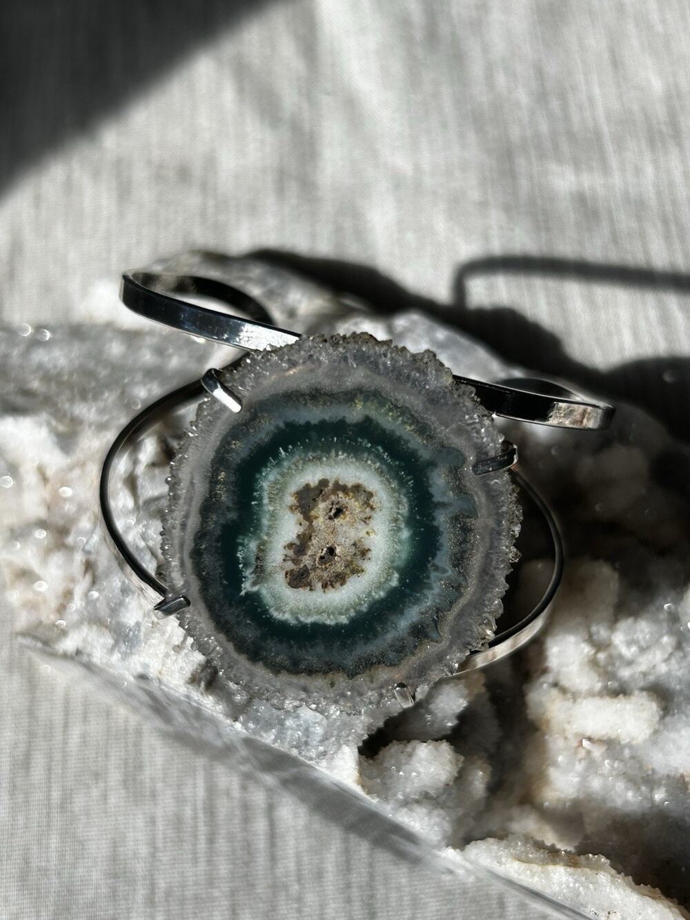 Stalactite Flower Quartz Silver Electroplated Cuff Bracelet Brazilian